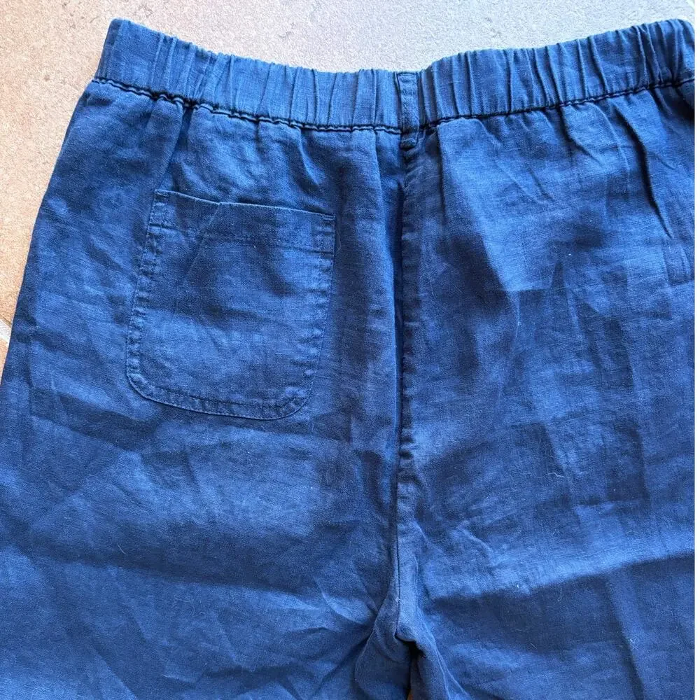 Quince Navy Blue Cropped Linen Pull On Pants Euro Summer Coastal Classic size M